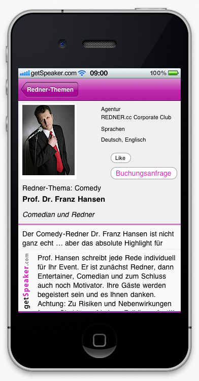 Speaker Comedy Prof. Dr. Franz Hansen iPhone-App