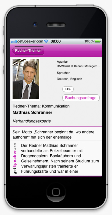 Speaker Kommunikation Matthias Schranner iPhone-App