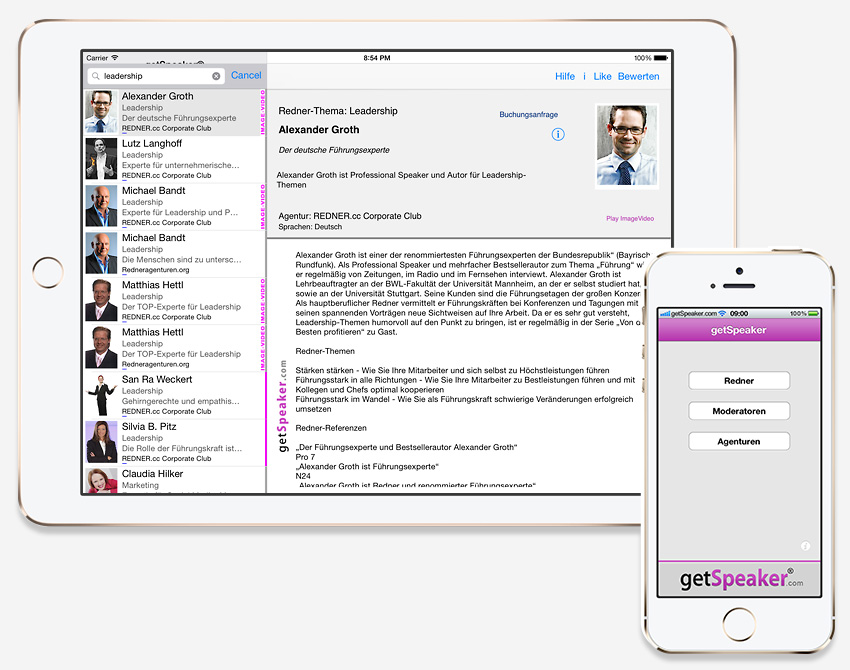 Redner Moderatoren Agenturen iPhone iPad App getSpeaker®