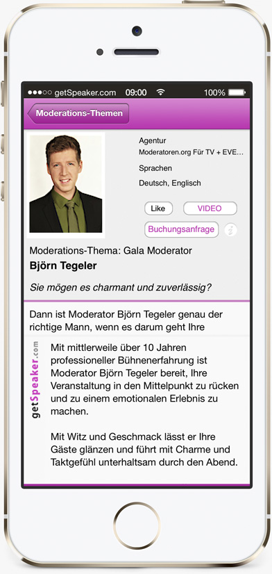 Gala Moderator Björn Tegeler iPhone-App getSpeaker
