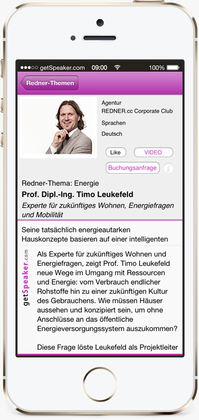 Speaker Energie Prof. Timo Leukefeld iPhone-App getSpeaker
