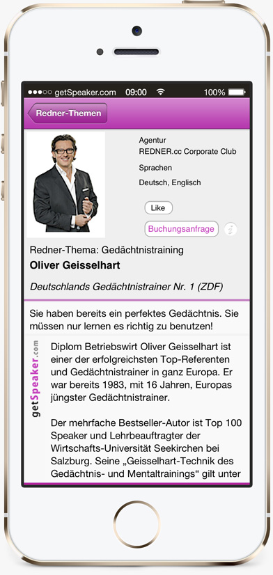 Speaker Gedächtnistraining Oliver Geisselhart iPhone-App getSpeaker