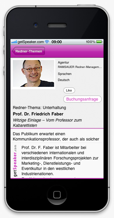 Speaker Unterhaltung Prof. Dr. Friedrich Faber iPhone-App
