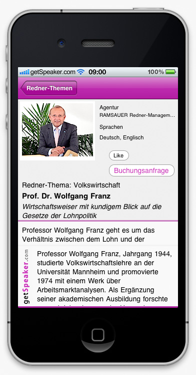 Speaker Volkswirtschaft Prof. Dr. Wolfgang Franz iPhone-App